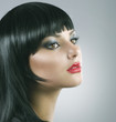 Haircut. Hairstyle. Beautiful Brunette Girl. Healthy Hair