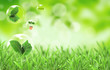 .Abstract bubbles against Symbol of environmental protection .Abstract bubbles against Symbol of environmental protection