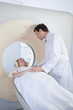 Woman receiving CT scan test