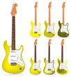 set of yellow electric guitars isolated on white