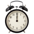 Old Alarm Clock in black and white, showing twelve o'clock.