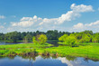 Landscape with flood waters of Narew river, Poland. Beautiful wa