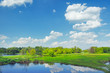 Rural landscape with flood waters of Narew river, Poland.