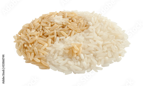 Photo: yin yang sign made of brown and white rice yin yang sign made of brown and white rice