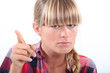 Angry woman pointing finger Angry woman pointing finger