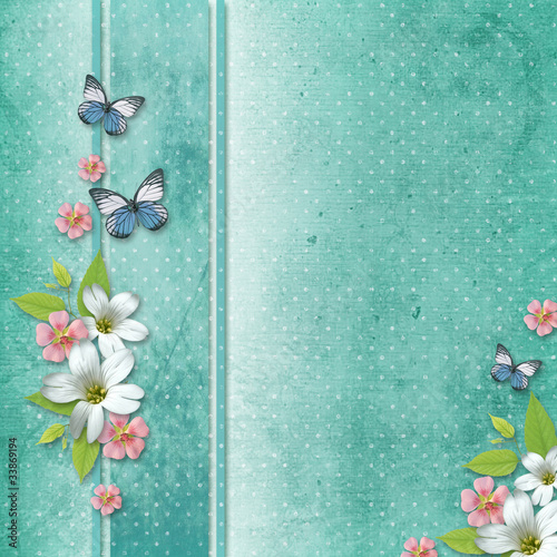 Illustration: background with flowers and butterfly background with flowers and butterfly