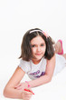 The girl lying draws white background