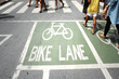 traffic bike lane, bicycle lane on traffic rushhour road.