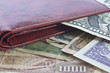 leather wallet with foreign currency