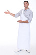 Butcher gesturing to blank copy space Butcher gesturing to blank copy space