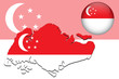 Vector illustration of singapore flag on map and ball
