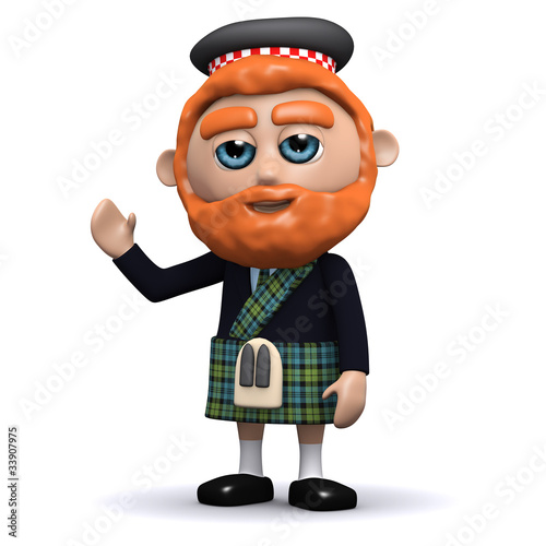 Illustration: 3d Scotsman waves a hearty greeting 3d Scotsman waves a hearty greeting