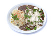 Enchiladas, rice and beans