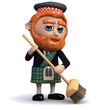 3d Scotsman sweeps with his broom