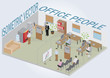 Isometric office with people.