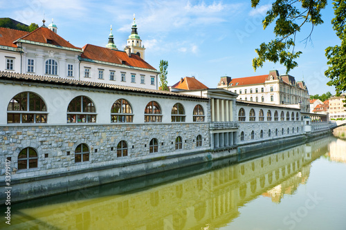 Photo: River in Ljubljana from Dragon Bridge, Slovenia River in Ljubljana from Dragon Bridge, Slovenia