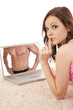 Photo: woman pink laptop quiet close woman pink laptop quiet close
