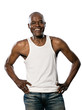 Casual mature man laughing with hands on waist