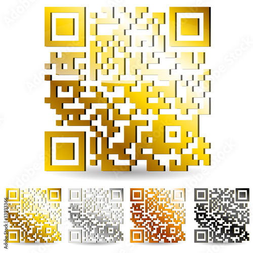 Vector: set of golden qr code isolated on white background set of golden qr code isolated on white background