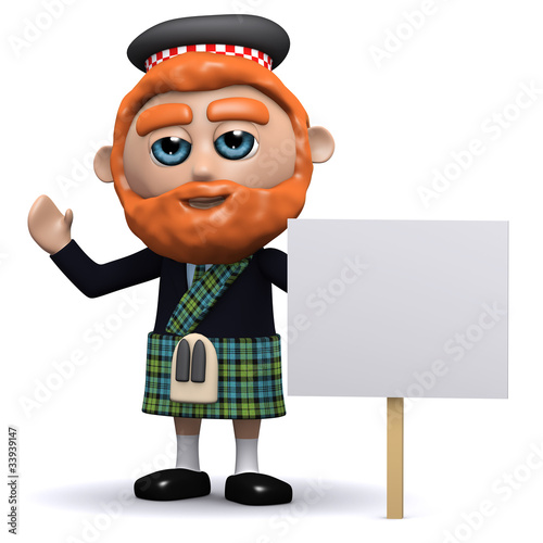Illustration: 3d Scotsman has a placard 3d Scotsman has a placard