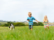 Happy children with dog