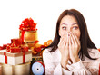 Girl with group of color gift box.