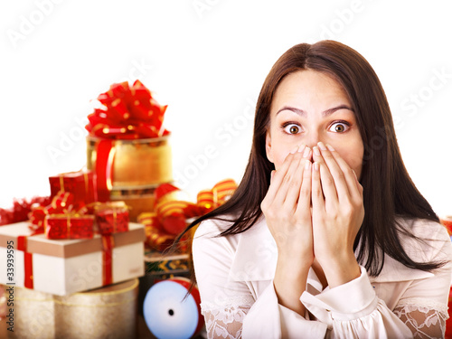 Photo: Girl with group of color gift box. Girl with group of color gift box.