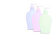 Three blank colorful soap dispencers with copyspace Three blank colorful soap dispencers with copyspace