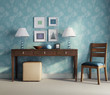 3d Classic, antique, Buffet console with frames, lights chair