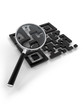 Rendered concept of a QR code with loupe