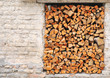 Pile of chopped fire wood prepared for winter