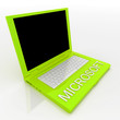 Laptop computer with word microsoft on it