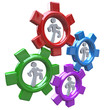 People Running in Gears to Power Teamwork and Progress