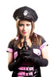 Sexy police woman with gun isolated on white background