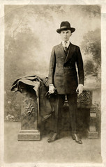 Young Business Man in Suit & Fedora Hat