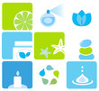 Vector: Natural cosmetics and spa icons and elements - blue, green Natural cosmetics and spa icons and elements - blue, green