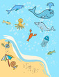 At the Beach...Marine Animals Vector / Clip Art