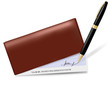 Broun checkbook with check and pen. Vector illustration. Broun checkbook with check and pen. Vector illustration.