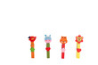 Wooden clothes pin multi-colored animals.
