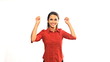 Young businesswoman with two thumbs up