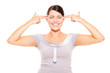 stressful woman showing suicide gesture stressful woman showing suicide gesture