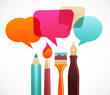 art and writing tools with speech bubles