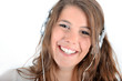Jeune fille souriante au Headphone Jeune fille souriante au Headphone