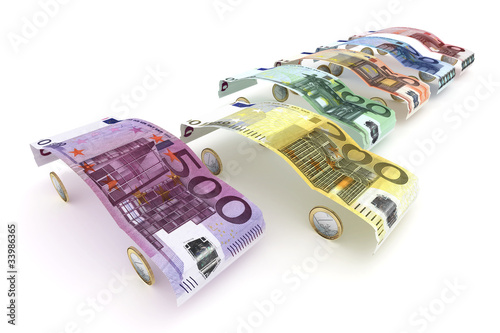 Illustration: Euro-Geldscheine als Fahrzeugauswahl Euro-Geldscheine als Fahrzeugauswahl