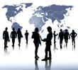 Illustration: business people team with world business people team with world