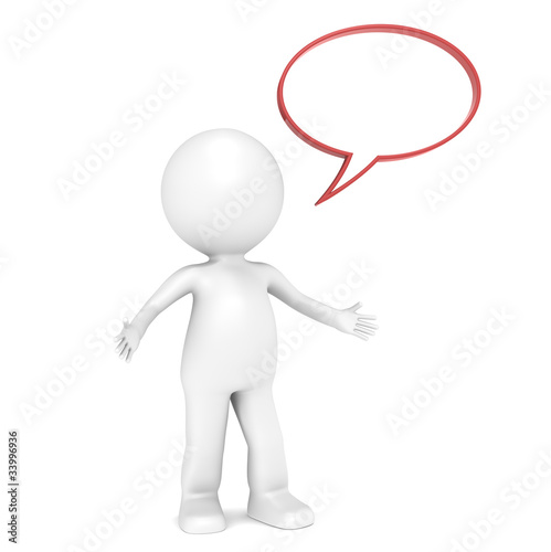 Illustration: 3D Little Human Character with Speech Bubble for Copy Space 3D Little Human Character with Speech Bubble for Copy Space