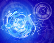 Blue radial technology background & chemical formulas Blue radial technology background & chemical formulas