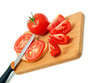 Red cut tomatoes on the white background