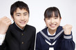 Photo: ガッツポーズをする中学生男女 ガッツポーズをする中学生男女