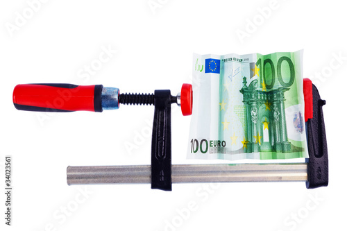 Foto: Eurogeld Schein in Schraubzwinge Eurogeld Schein in Schraubzwinge